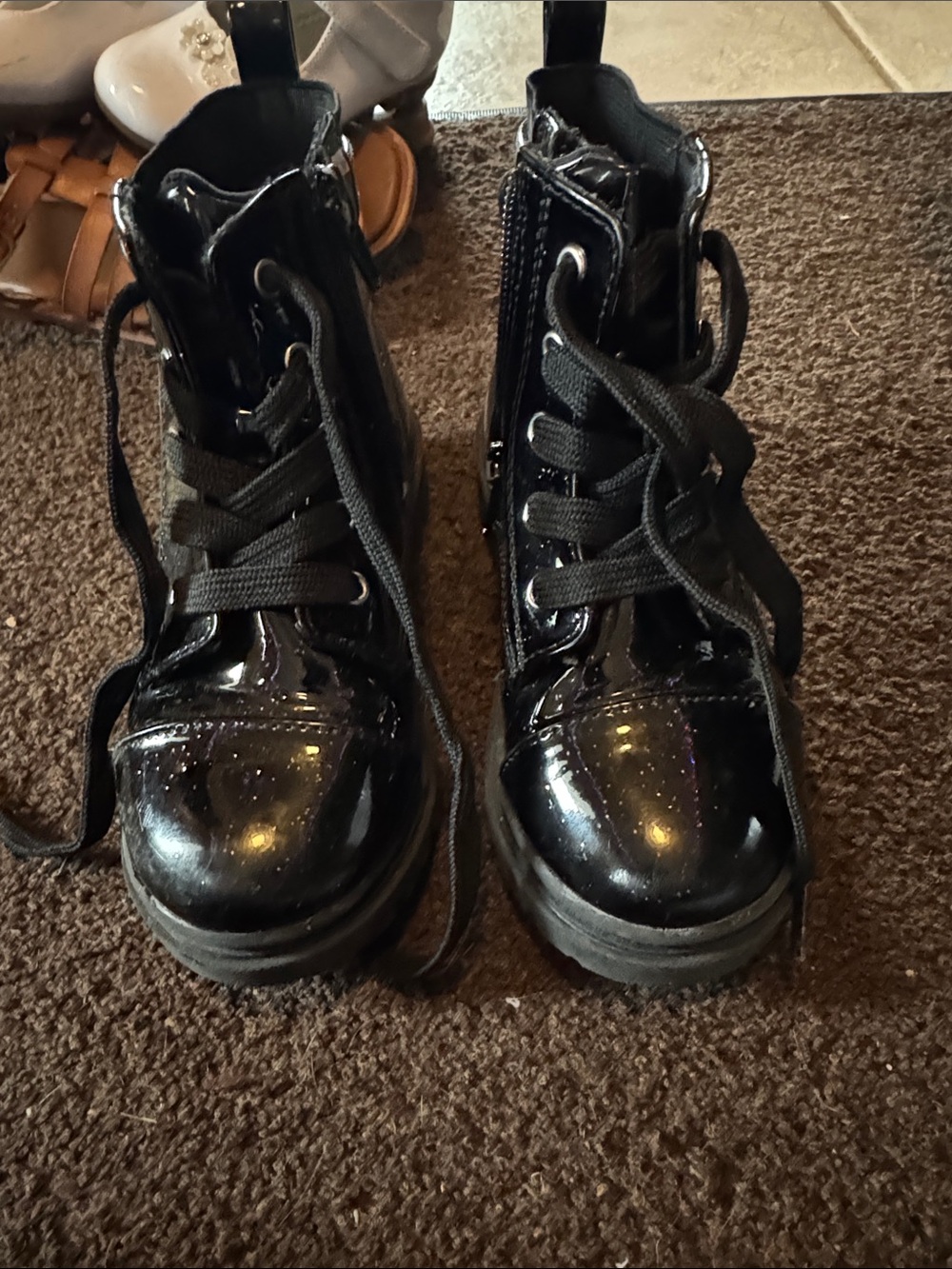 Joie Black Patent Kids Lace-Up Boots